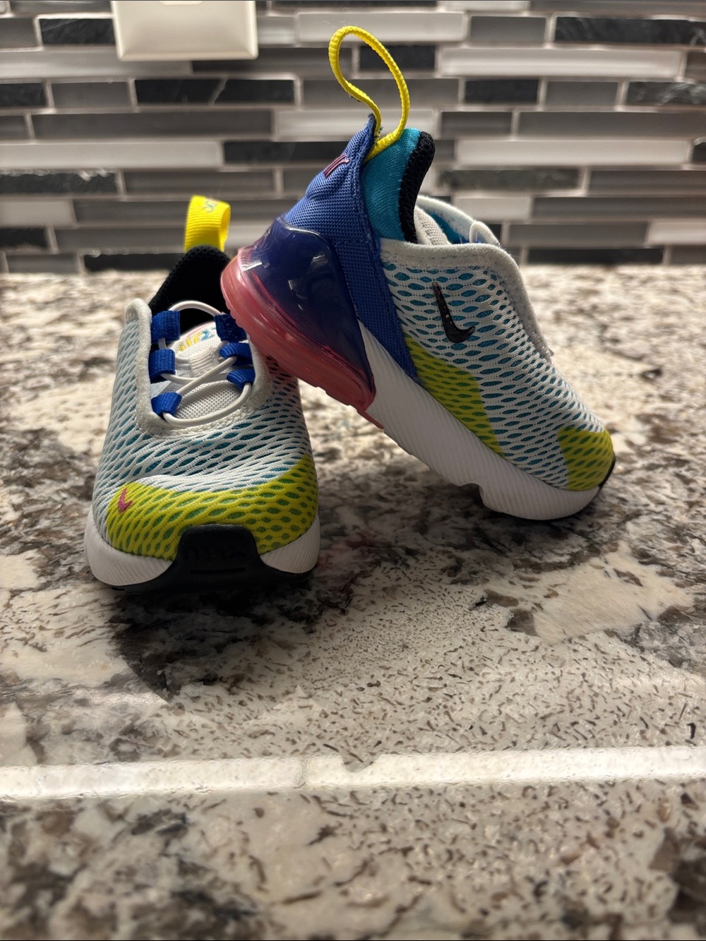 Nike Air max 270 Kids Slip-On Sneakers — White, Blue & Lime